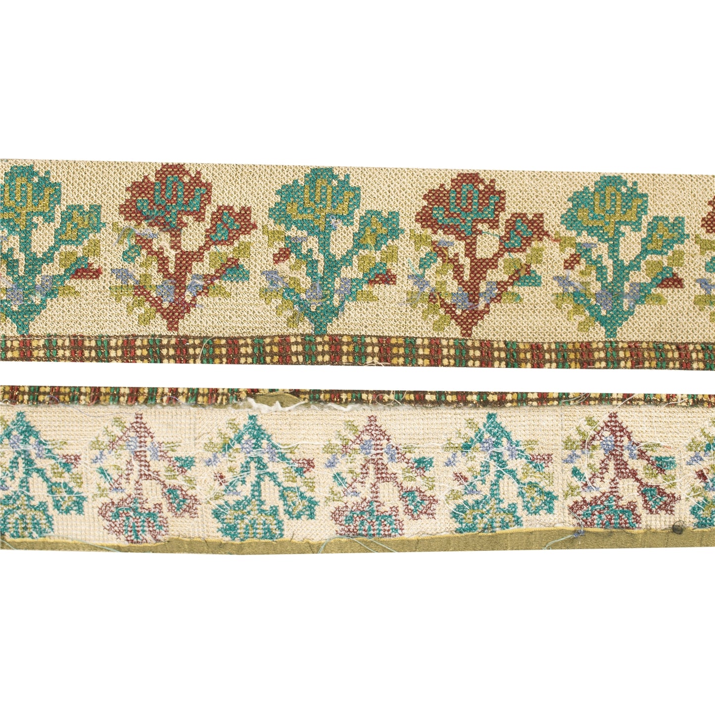 Sanskriti Vintage Sari Border Sindhi Embroidered 1 YD Trim Cream Craft Lace 3.5W