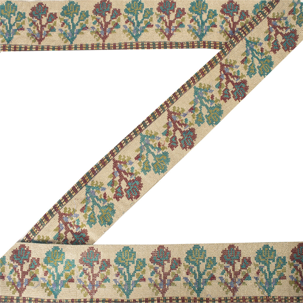 Sanskriti Vintage Sari Border Sindhi Embroidered 1 YD Trim Cream Craft Lace 3.5W