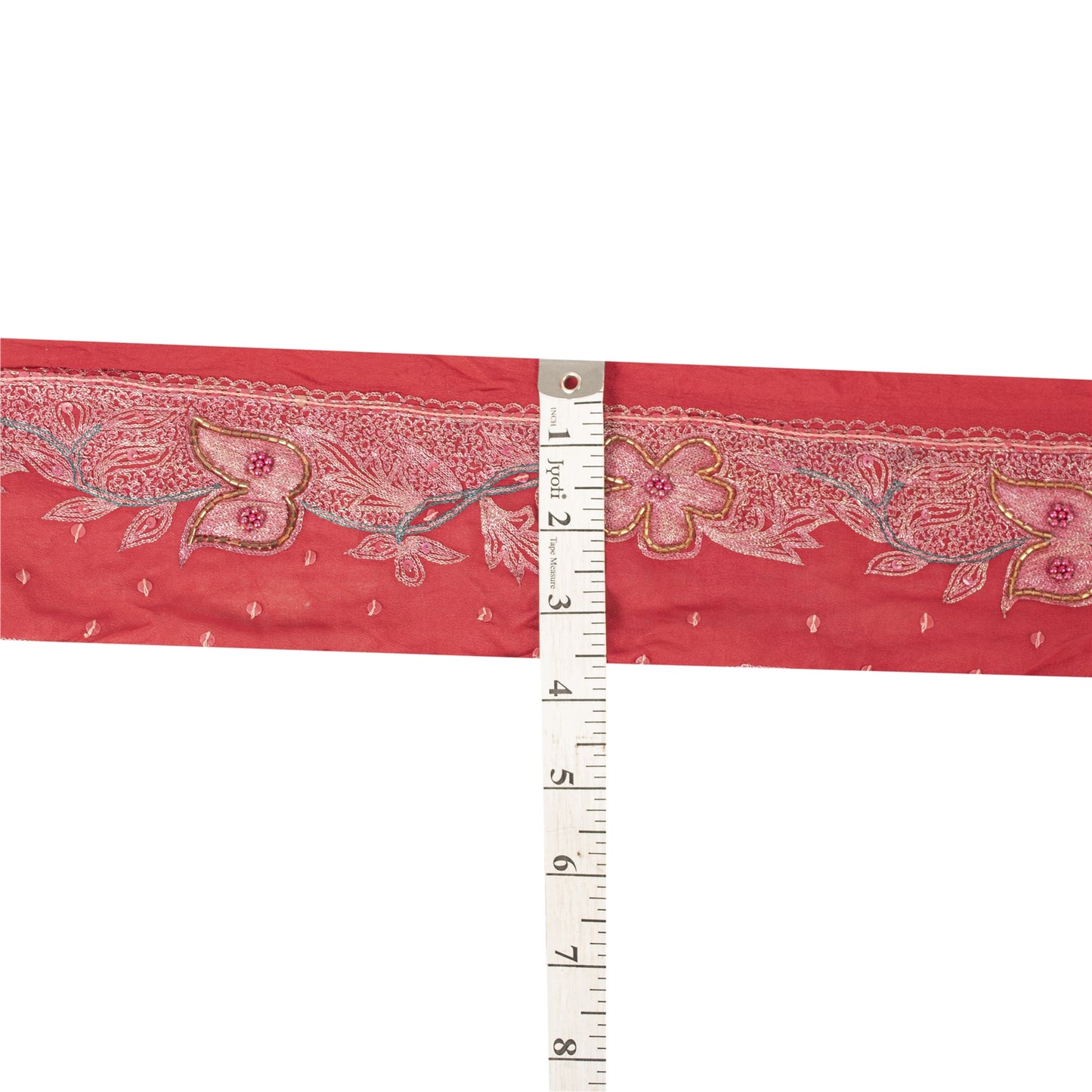 Sanskriti Vintage Sari Border Hand Beaded 1 YD Indian Trim Sewing Red Zari Lace