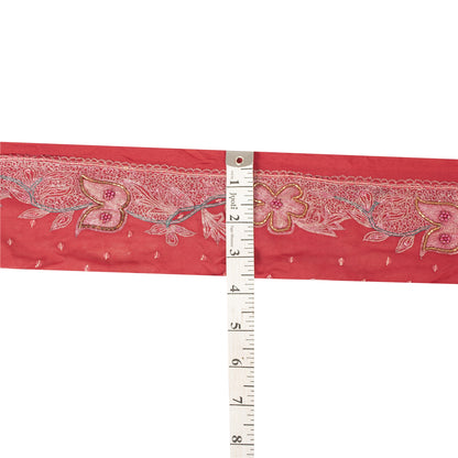 Sanskriti Vintage Sari Border Hand Beaded 1 YD Indian Trim Sewing Red Zari Lace
