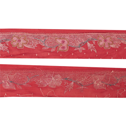 Sanskriti Vintage Sari Border Hand Beaded 1 YD Indian Trim Sewing Red Zari Lace