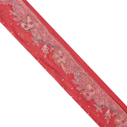 Sanskriti Vintage Sari Border Hand Beaded 1 YD Indian Trim Sewing Red Zari Lace
