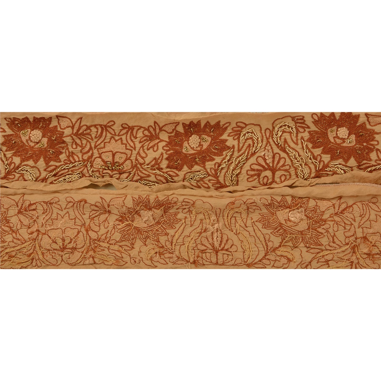 Sanskriti Vintage Border Hand Embroidery Zardozi1YD Trim Sewing Peach Craft Lace