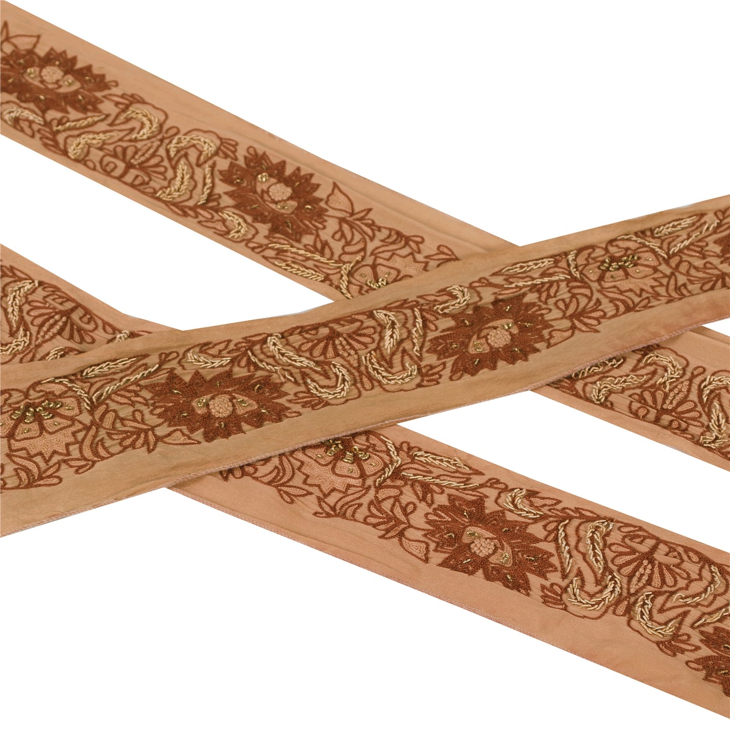 Sanskriti Vintage Border Hand Embroidery Zardozi1YD Trim Sewing Peach Craft Lace