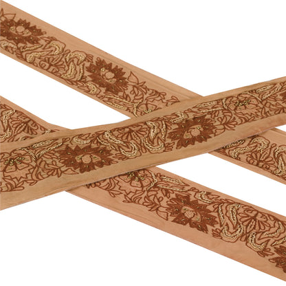 Sanskriti Vintage Border Hand Embroidery Zardozi1YD Trim Sewing Peach Craft Lace