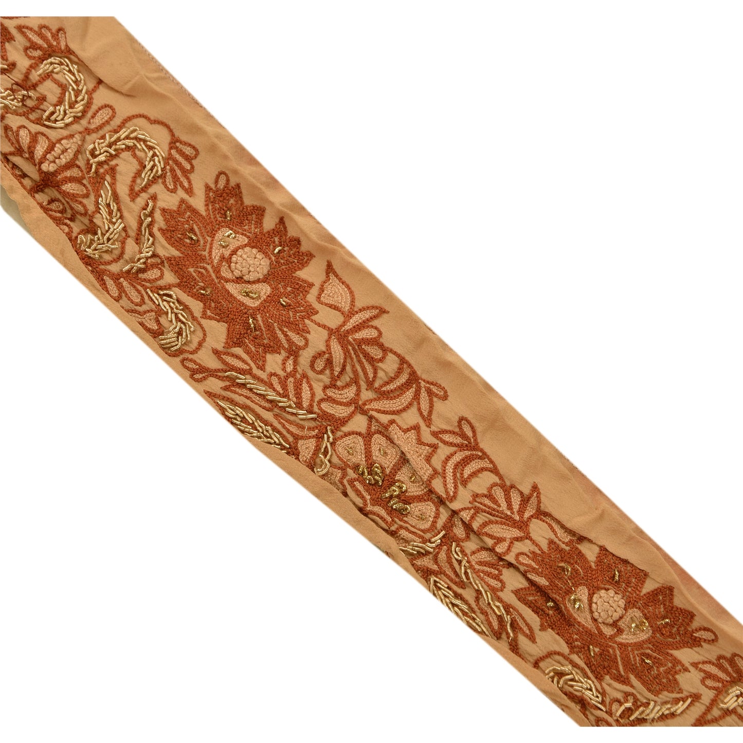 Sanskriti Vintage Border Hand Embroidery Zardozi1YD Trim Sewing Peach Craft Lace