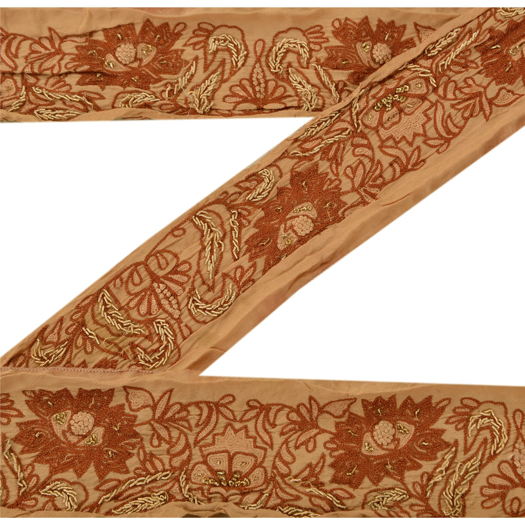 Sanskriti Vintage Border Hand Embroidery Zardozi1YD Trim Sewing Peach Craft Lace