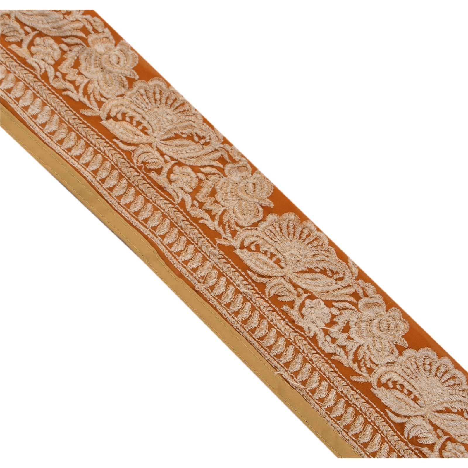 Sanskriti Vintage Border Embroidered 1 YD Trim Sewing Orange Craft Decor Lace
