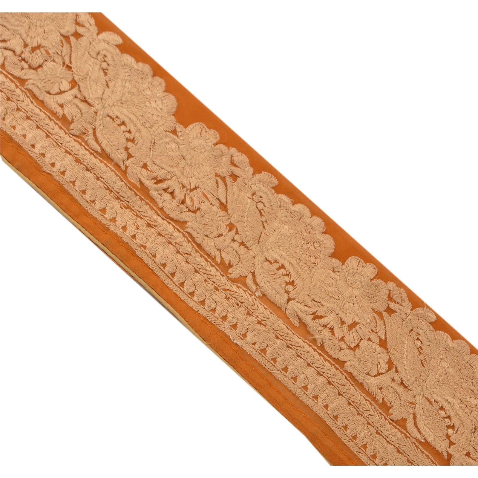 Sanskriti Vintage Border Embroidered 1 YD Trim Sewing Orange Craft Decor Lace