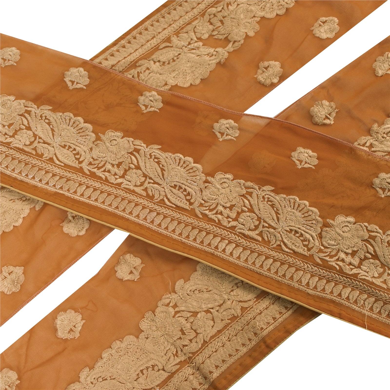 Sanskriti Vintage Border Embroidered 1 YD Trim Sewing Orange Craft Decor Lace