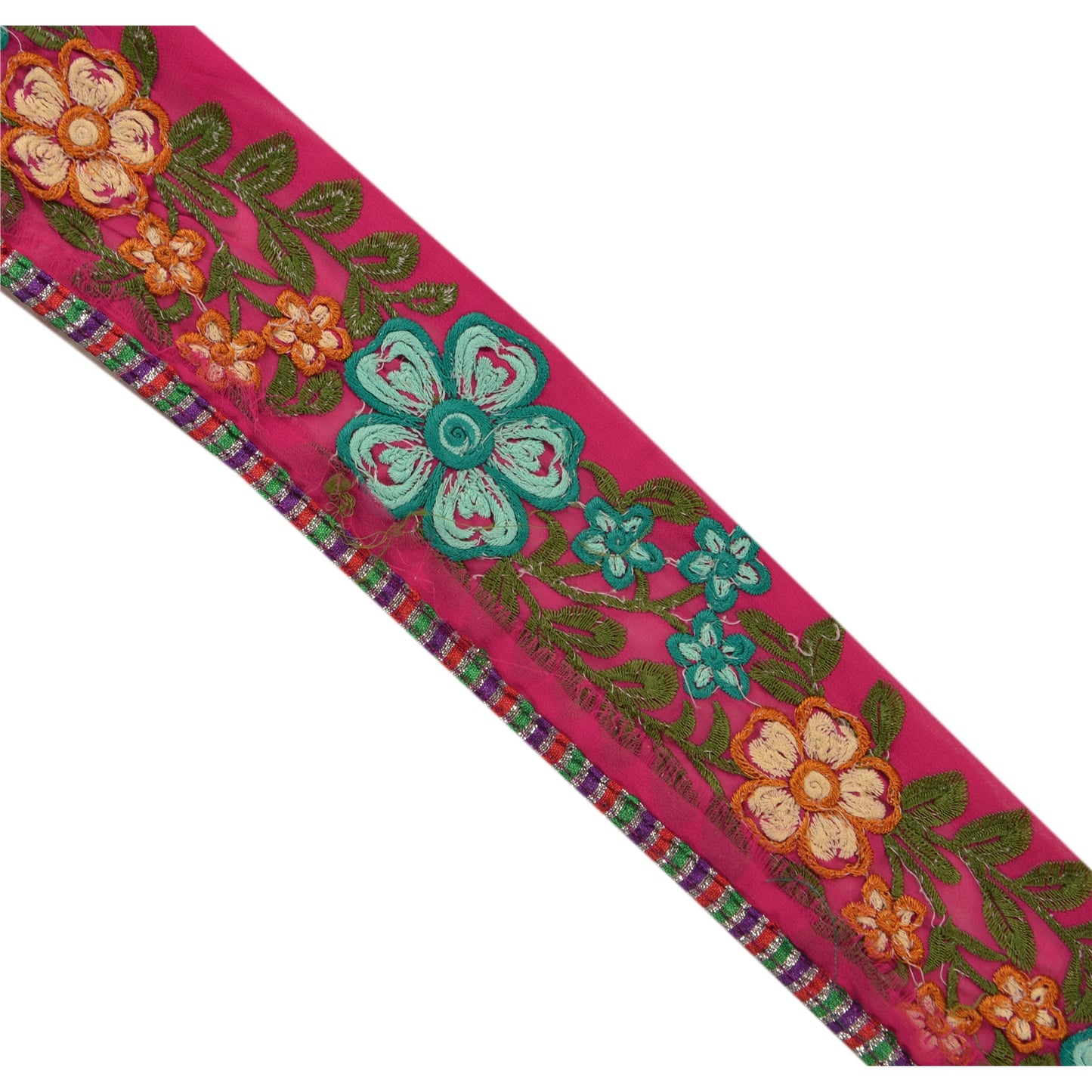 SANSKRITI VINTAGE Border Embroidered 1 YD Trim Sewing Pink Craft Floral Lace