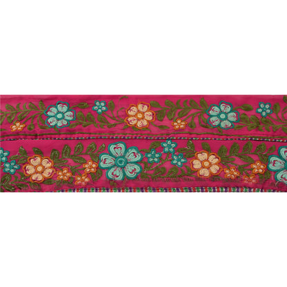 SANSKRITI VINTAGE Border Embroidered 1 YD Trim Sewing Pink Craft Floral Lace