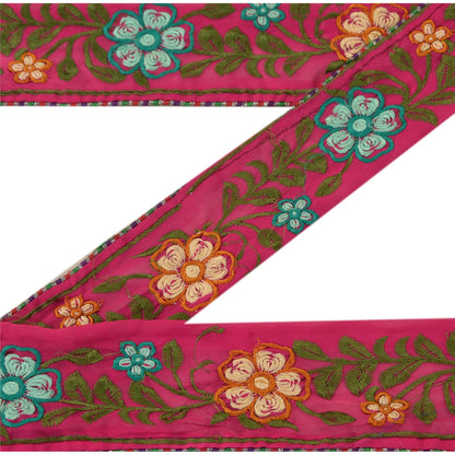 SANSKRITI VINTAGE Border Embroidered 1 YD Trim Sewing Pink Craft Floral Lace