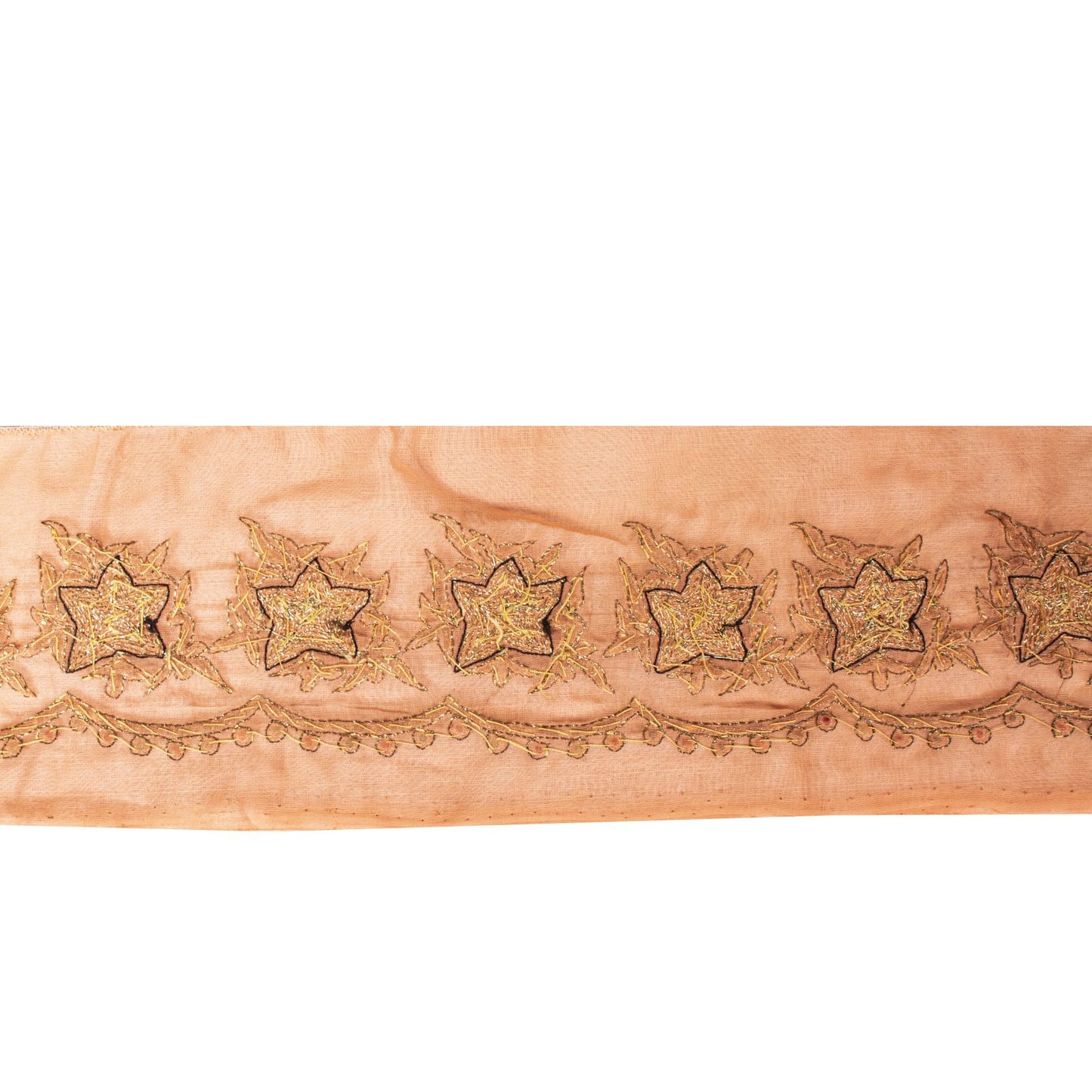 Sanskriti Vintage Peach Georgette 1 YD Sari Border Craft Trim Hand Embroidered