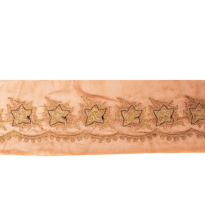 Sanskriti Vintage Peach Georgette 1 YD Sari Border Craft Trim Hand Embroidered
