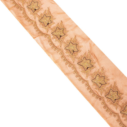 Sanskriti Vintage Peach Georgette 1 YD Sari Border Craft Trim Hand Embroidered