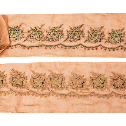 Sanskriti Vintage Peach Georgette 1 YD Sari Border Craft Trim Hand Embroidered