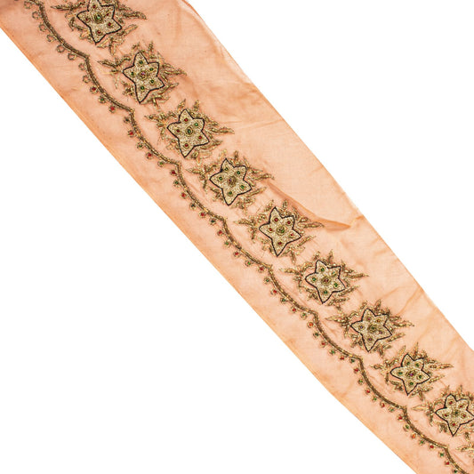 Sanskriti Vintage Peach Georgette 1 YD Sari Border Craft Trim Hand Embroidered