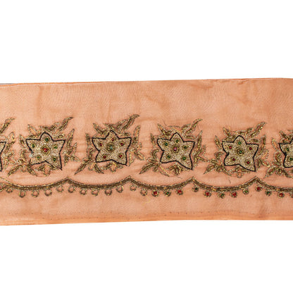 Sanskriti Vintage Peach Georgette 1 YD Sari Border Craft Trim Hand Embroidered