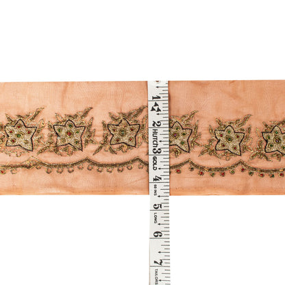 Sanskriti Vintage Peach Georgette 1 YD Sari Border Craft Trim Hand Embroidered