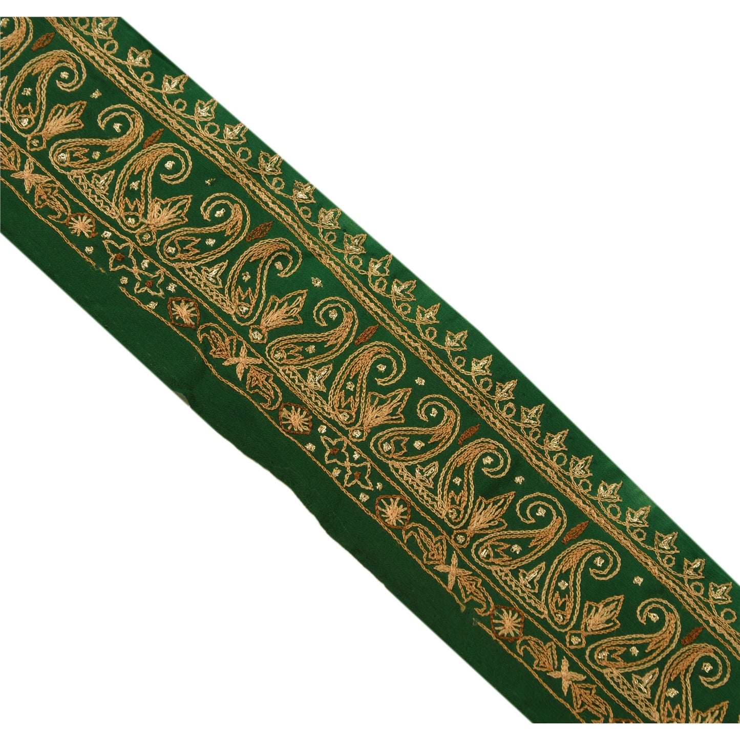 SANSKRITI VINTAGE Border Hand Embroidered 1 YD Trim Sewing Green Craft Lace