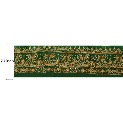 SANSKRITI VINTAGE Border Hand Embroidered 1 YD Trim Sewing Green Craft Lace