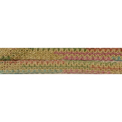 Sanskriti Vintage Sari Border Hand Embroidered 1Yd Indian Trim Ribbon Golden Lace