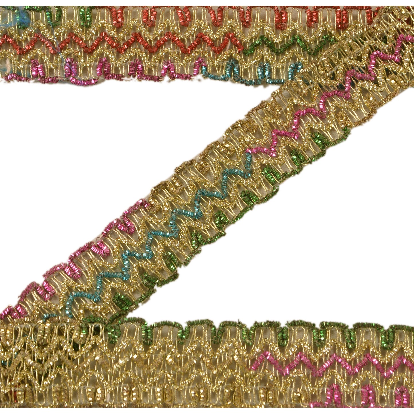 Sanskriti Vintage Sari Border Hand Embroidered 1Yd Indian Trim Ribbon Golden Lace
