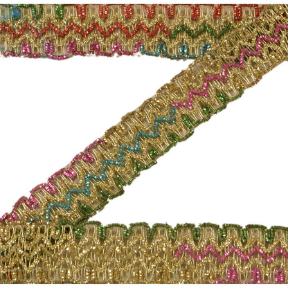 Sanskriti Vintage Sari Border Hand Embroidered 1Yd Indian Trim Ribbon Golden Lace