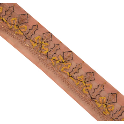 Sanskriti Vintage Border Antique Hand Beaded 1 YD Trim Sequins Pink Zari Lace