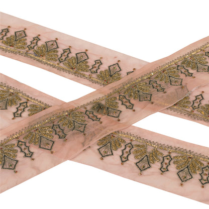 Sanskriti Vintage Border Antique Hand Beaded 1 YD Trim Sequins Pink Zari Lace
