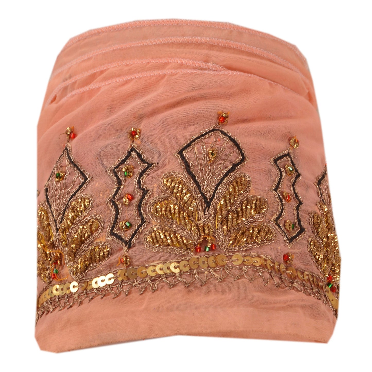 Sanskriti Vintage Border Antique Hand Beaded 1 YD Trim Sequins Pink Zari Lace