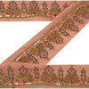 Sanskriti Vintage Border Antique Hand Beaded 1 YD Trim Sequins Pink Zari Lace