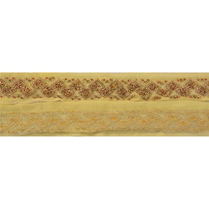 Sanskriti Vintage Sari Border Hand Beaded Zari 1 YD Cream Craft Zari Dabka Trim