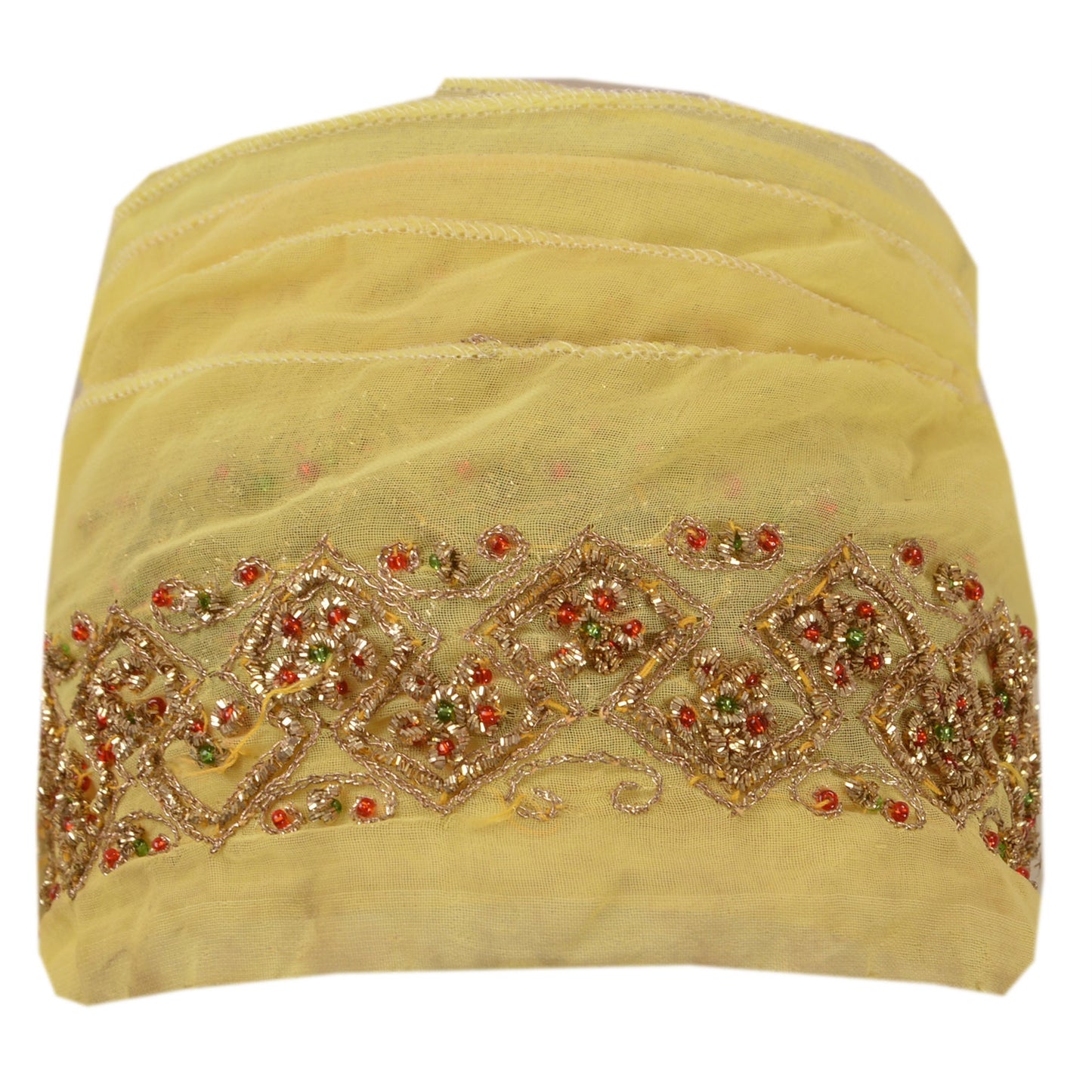Sanskriti Vintage Sari Border Hand Beaded Zari 1 YD Cream Craft Zari Dabka Trim