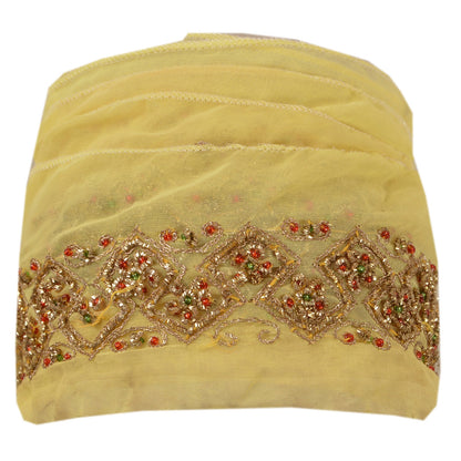 Sanskriti Vintage Sari Border Hand Beaded Zari 1 YD Cream Craft Zari Dabka Trim