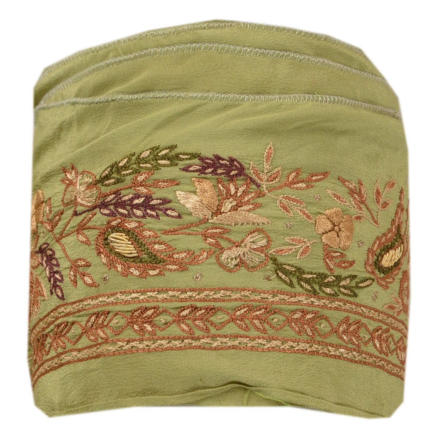 Sanskriti Vintage Suzani Sari Border Hand Embroidered 1 YD Trim Craft Green Lace