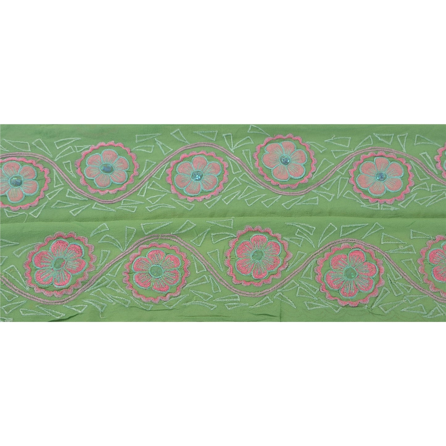 Sanskriti Vintage Sari Border Embroidered 1 YD Trim Sewing Green Craft Deco Lace
