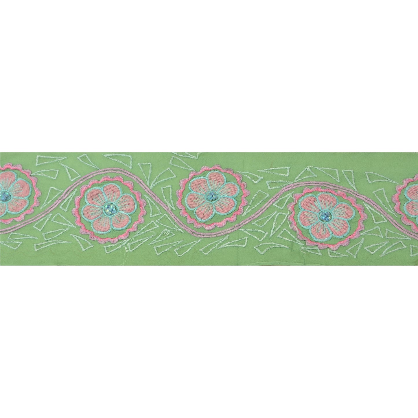 Sanskriti Vintage Sari Border Embroidered 1 YD Trim Sewing Green Craft Deco Lace