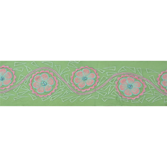 Sanskriti Vintage Sari Border Embroidered 1 YD Trim Sewing Green Craft Deco Lace