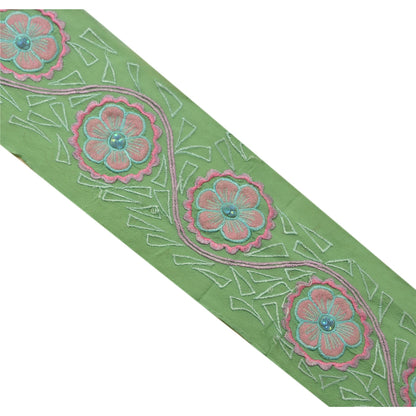 Sanskriti Vintage Sari Border Embroidered 1 YD Trim Sewing Green Craft Deco Lace