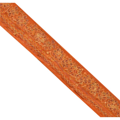 Sanskriti Vintage Sari Border Hand Beaded 1 Yd Trim Sewing Orange Craft Lace