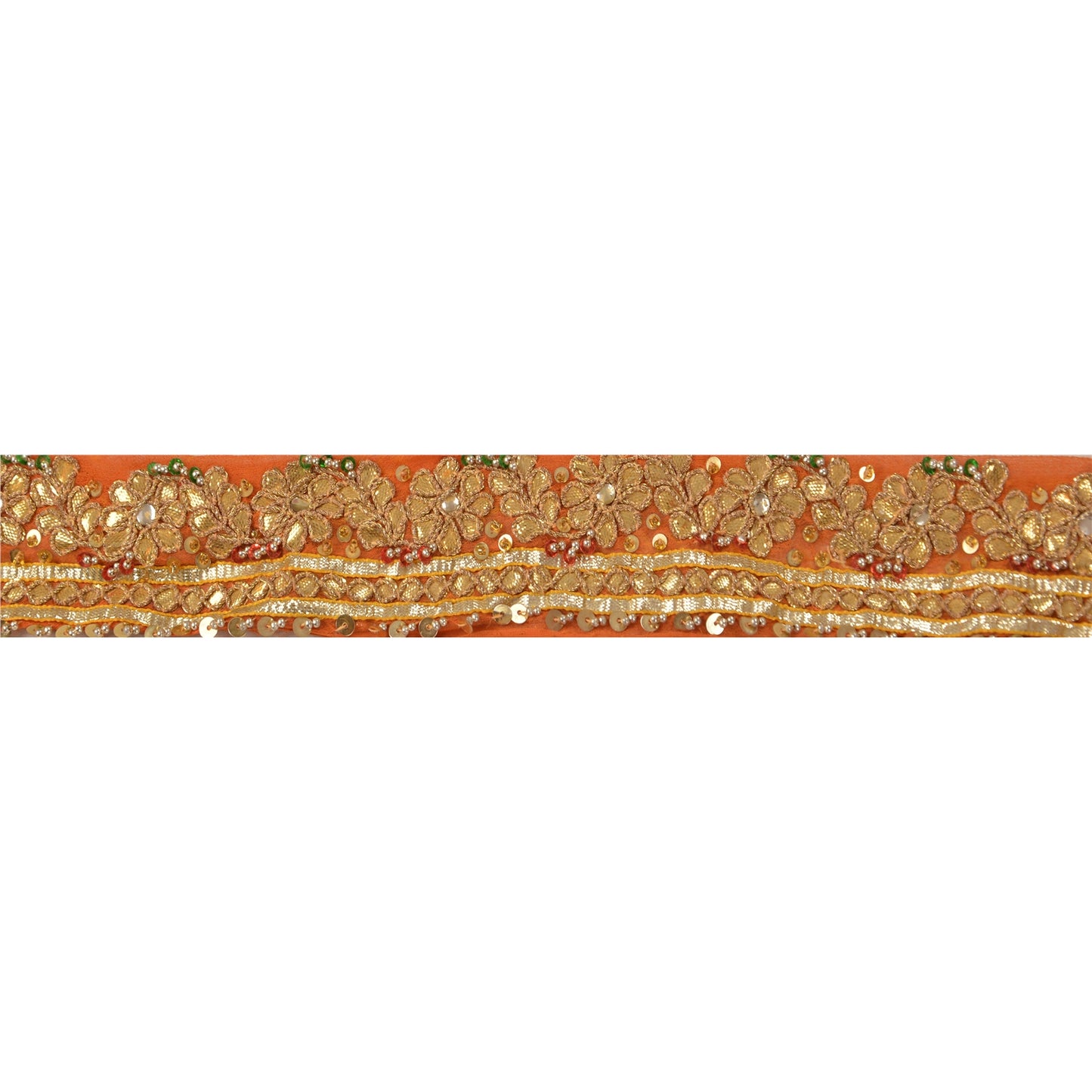 Sanskriti Vintage Sari Border Hand Beaded 1 Yd Trim Sewing Orange Craft Lace