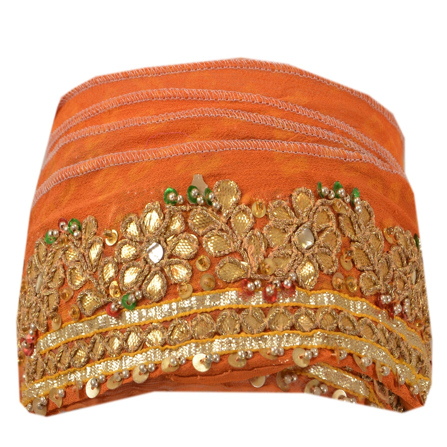 Sanskriti Vintage Sari Border Hand Beaded 1 Yd Trim Sewing Orange Craft Lace