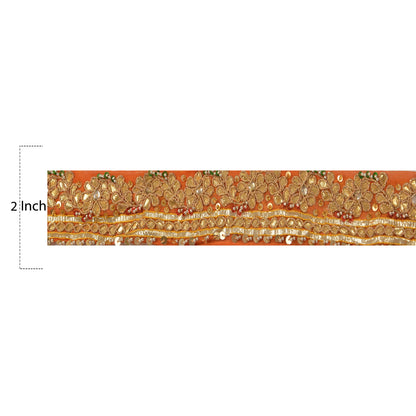 Sanskriti Vintage Sari Border Hand Beaded 1 Yd Trim Sewing Orange Craft Lace