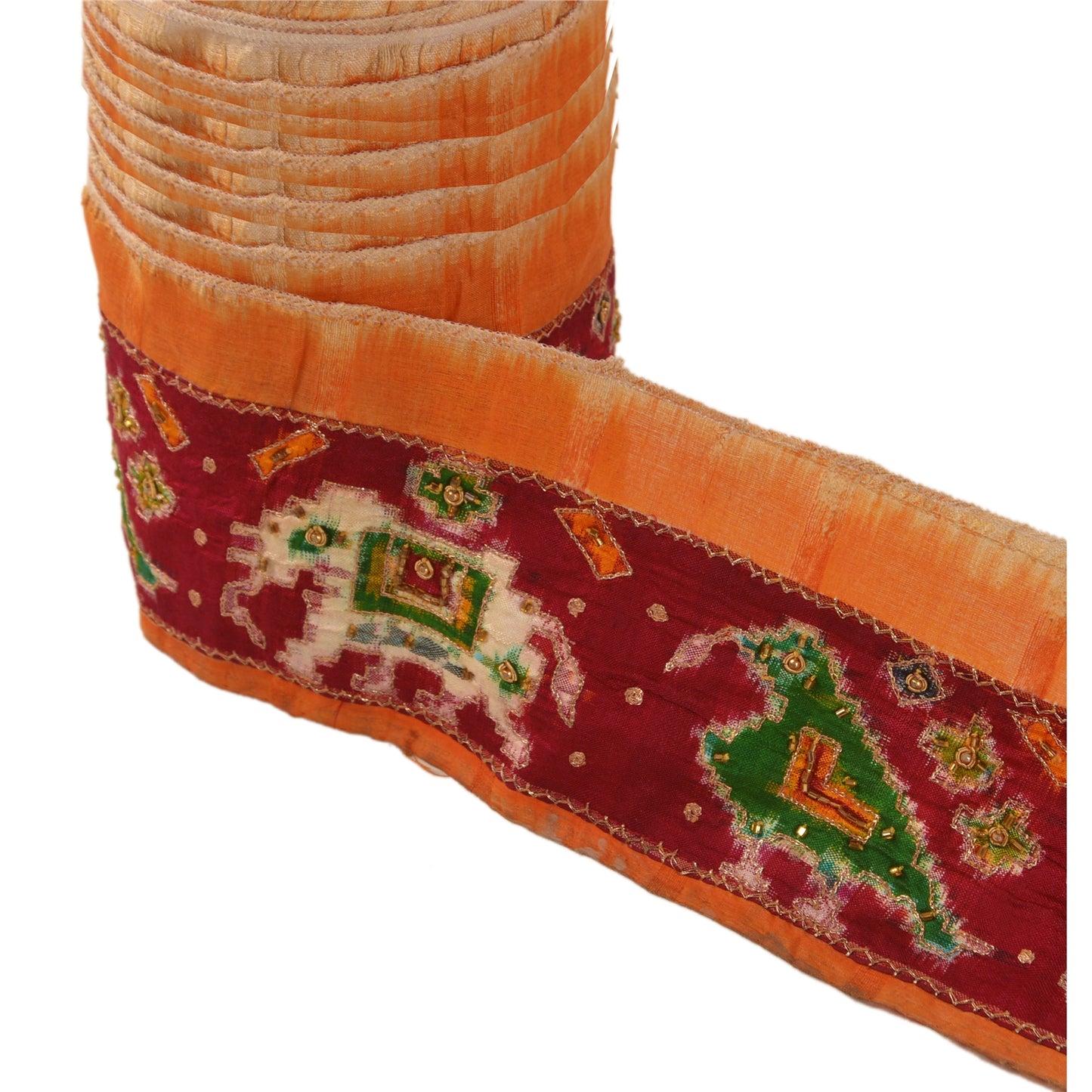 Sanskriti Vintage Woven Patola Sari Border Hand Beaded 1 Yd Trim Sewing Lace