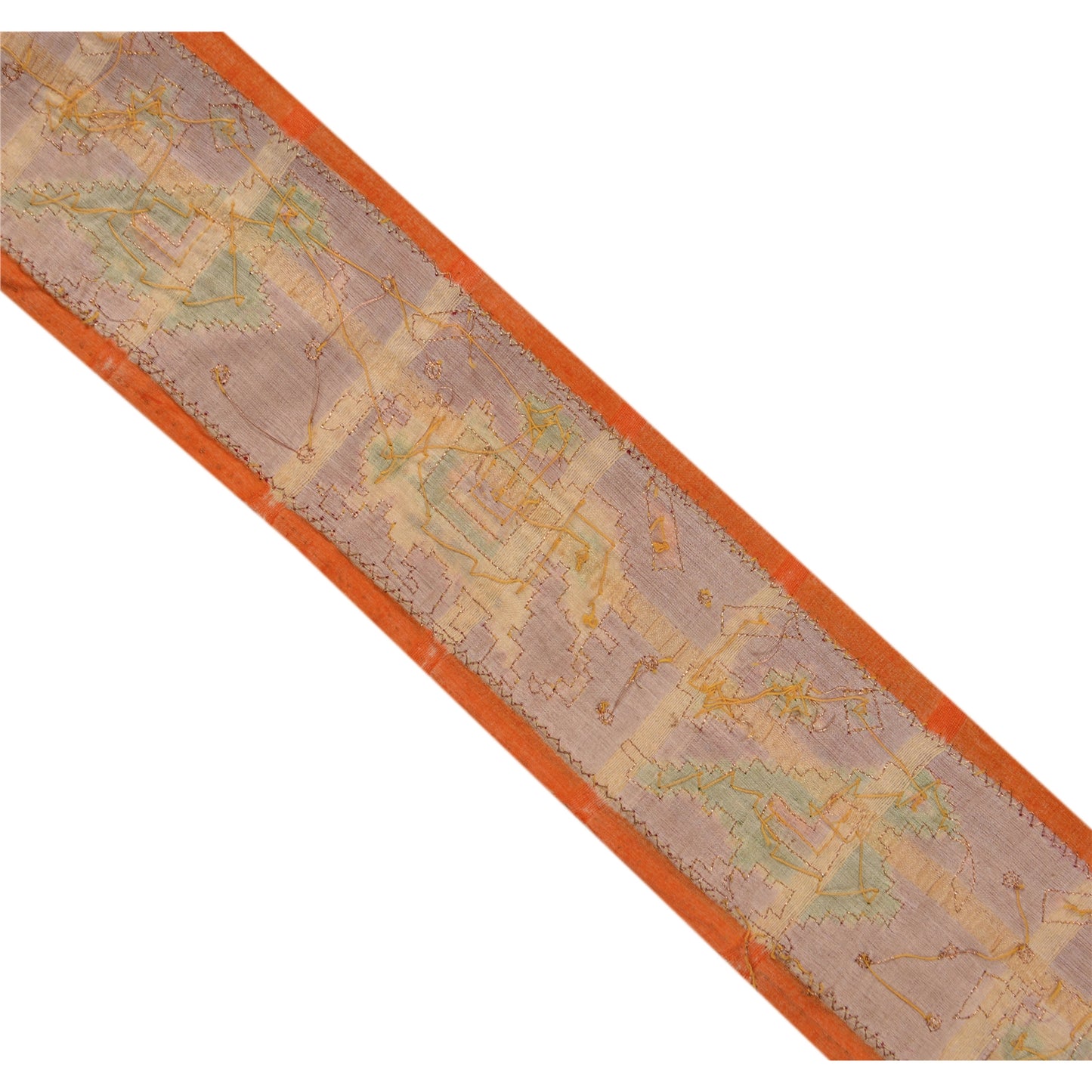 Sanskriti Vintage Woven Patola Sari Border Hand Beaded 1 Yd Trim Sewing Lace