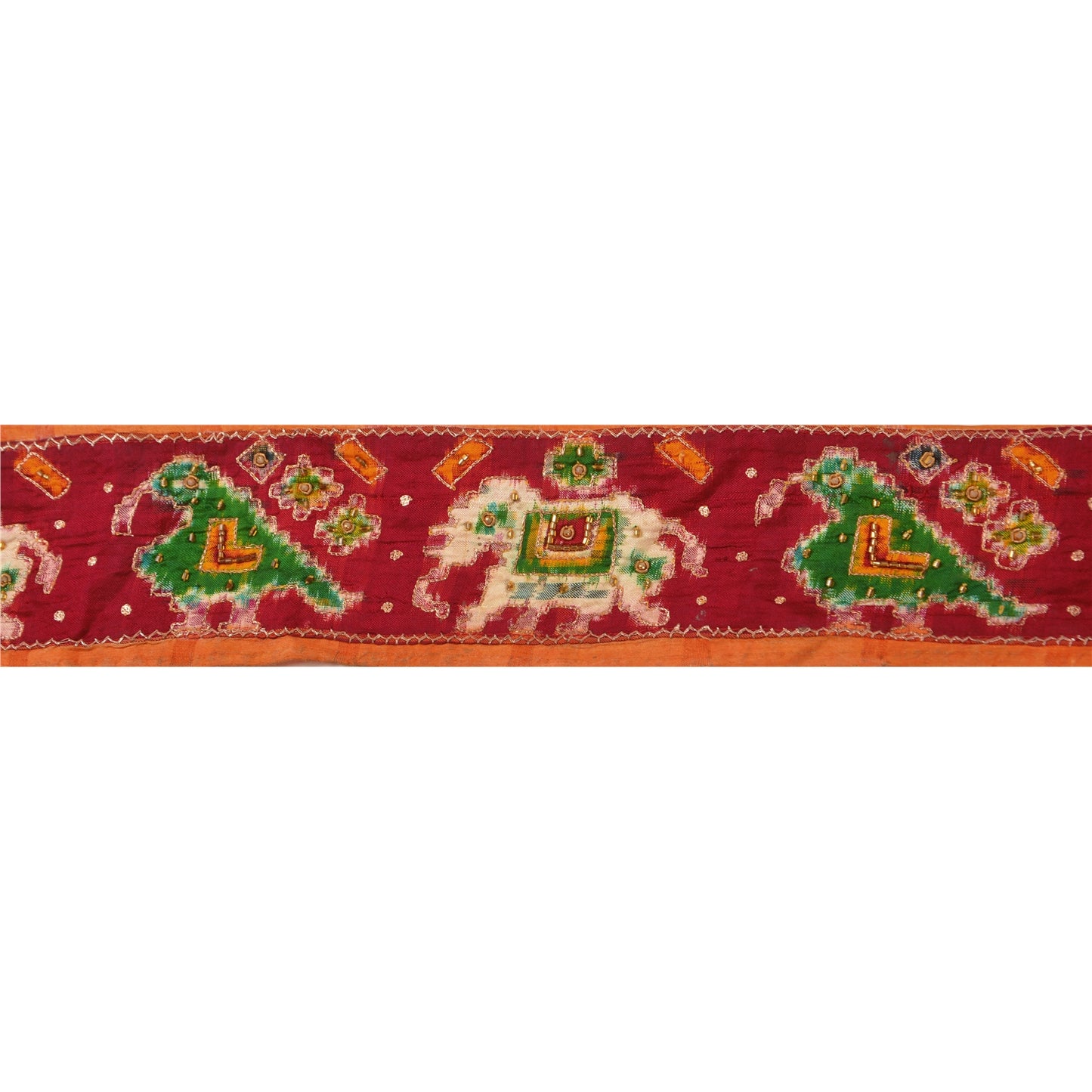 Sanskriti Vintage Woven Patola Sari Border Hand Beaded 1 Yd Trim Sewing Lace