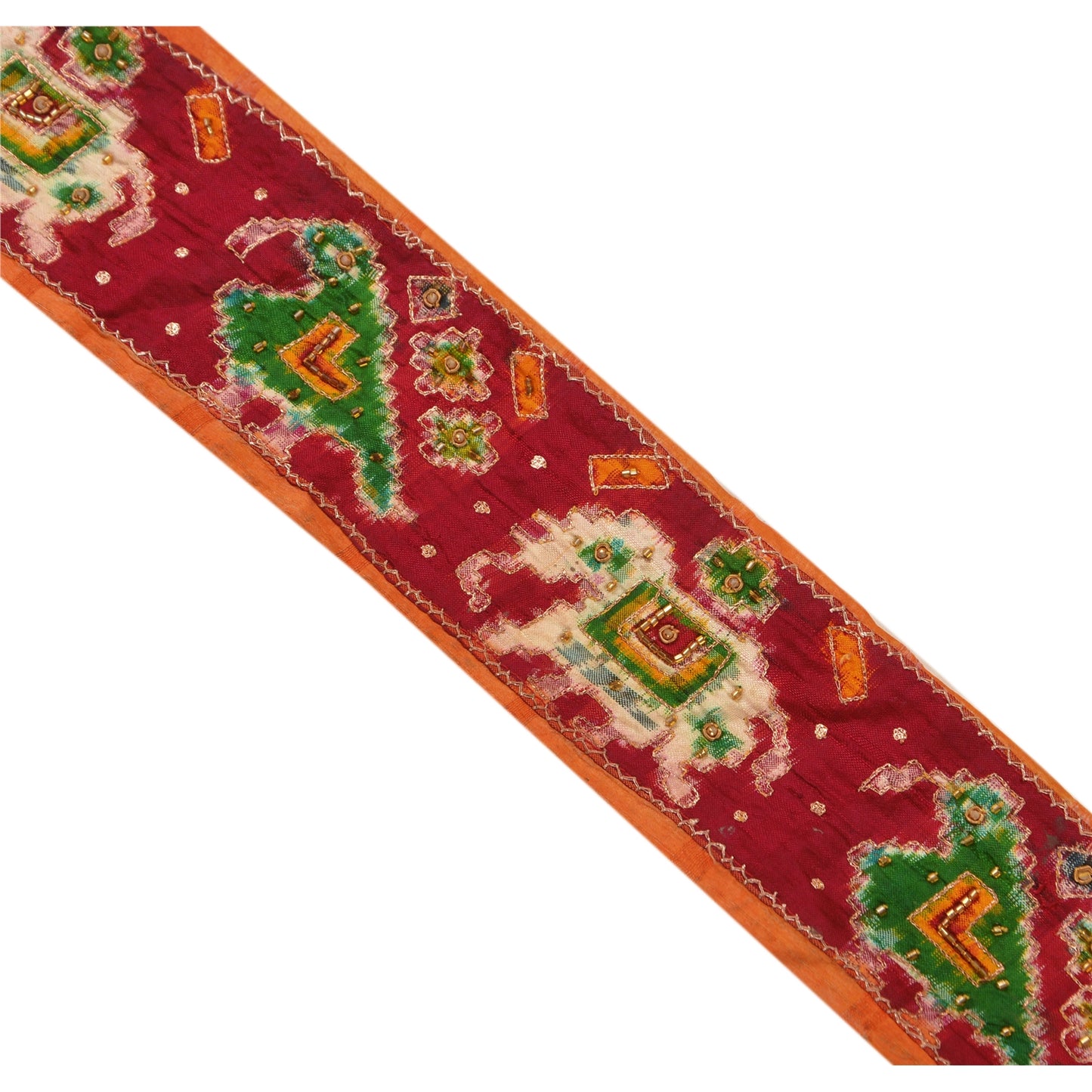 Sanskriti Vintage Woven Patola Sari Border Hand Beaded 1 Yd Trim Sewing Lace