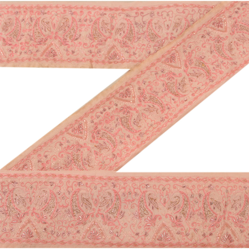 Sanskriti Vintage Sari Kant Håndperlet 1 Yard Kant Syning Pink Håndværksblonde